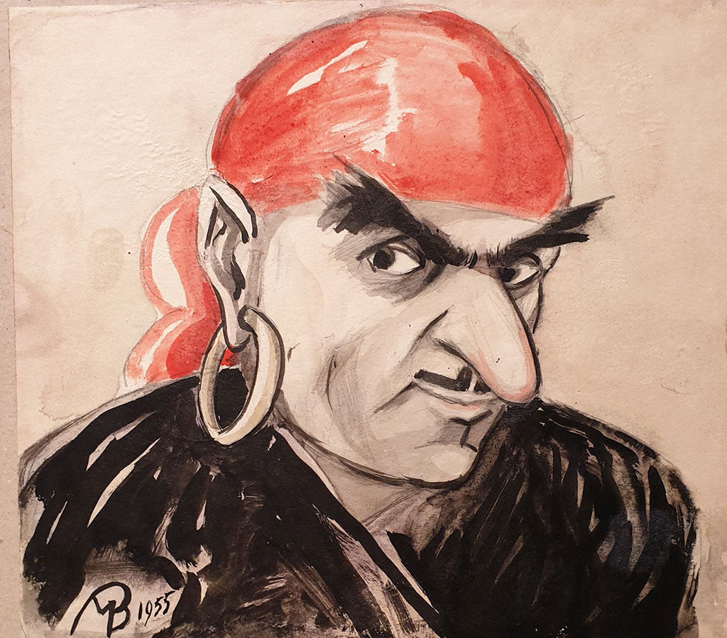«Автопортрет в виде пирата», бумага, акварель, 1955 г., Михаил Вержбинский