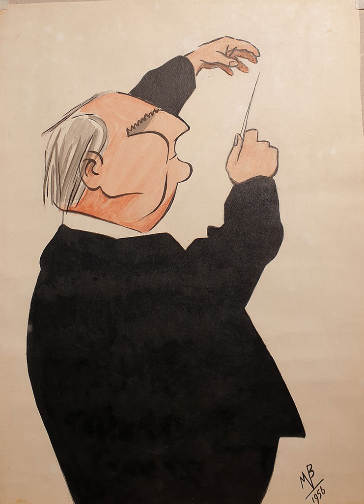 «Дирижёр Франц Конвичный», бумага, тушь, 1955 г., Михаил Вержбинский
