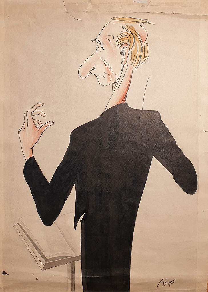«Дирижёр Евгений Мравинский», бумага, тушь, 1955 г.,Михаил Вержбинский