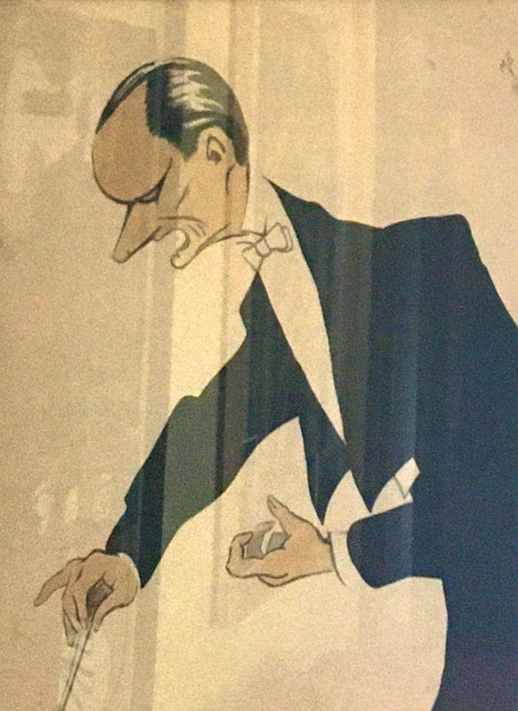 Карикатурный портрет дирижёра Мравинского, исполнен на бумаге тушью и белилами, 1955 г., Михаил Вержбинский