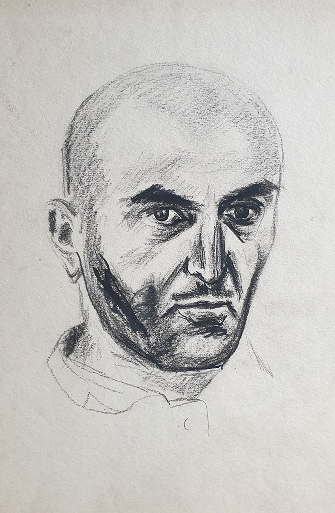 «Автопортрет»,бумага, уголь, 1950 гг., Михаил Вержбинский