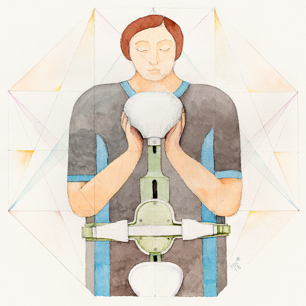 2018, бумага, акварель, карандаш, 50 х50 см, „Ортопедический автопортрет“, Нина Вержбинская-Рабинович 2018, бумага, акварель, карандаш, 50 х50 см, „Ортопедический автопортрет“, Нина Вержбинская-Рабинович