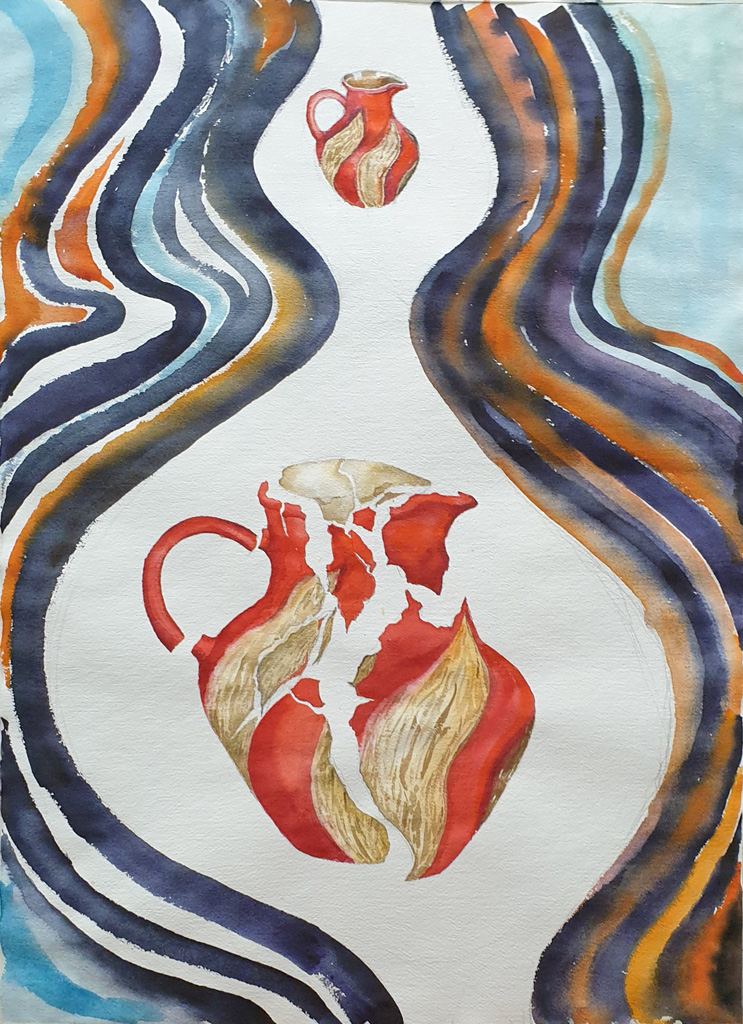 "Всё течет“, акварель на бумаге, 80 x 60 cм, 2021, художница Нина Вержбинская-Рабинович 