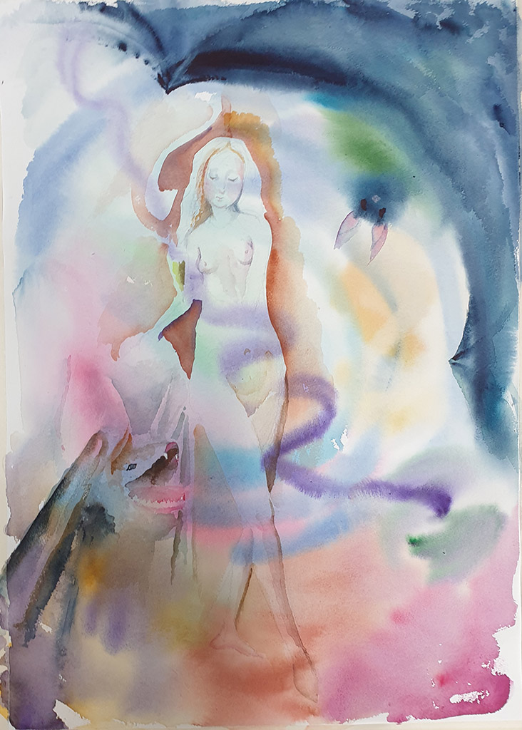 «Не ешьте летучих мышей», акварель на бумаге 70 х 50 см, 2020, художница Нина Вержбинская-Рабинович