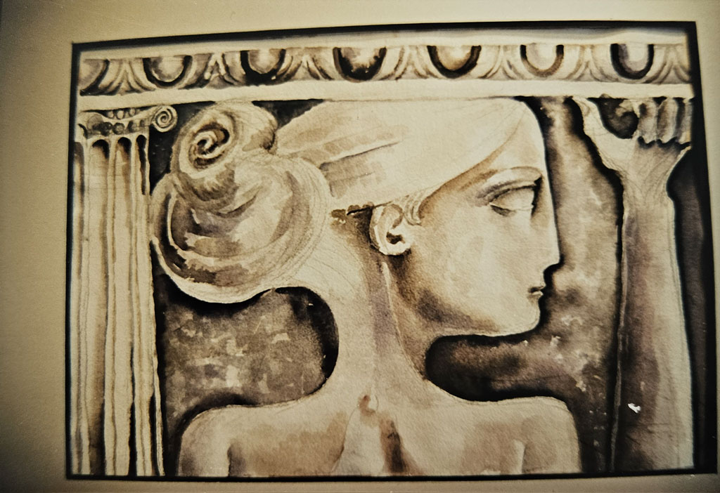 „Маленькая кариатида», бумага, акварель, 40 x 28, 1996, художница Нина Вержбинская-Рабинович „Маленькая кариатида», бумага, акварель, 40 x 28, 1996, художница Нина Вержбинская-Рабинович