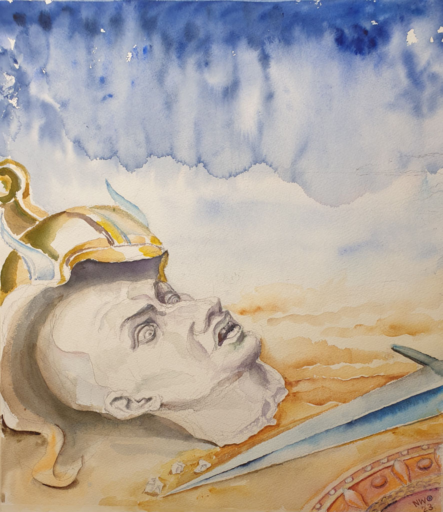 „Голова Медузы: перезагружено. Эпилог», бумага, акварель, 46 x 41 см, 2023, художница Нина Вержбинская-Рабинович