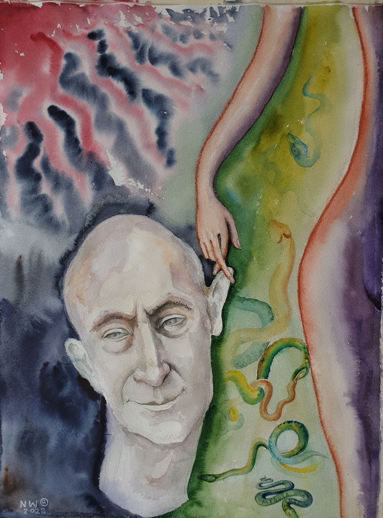 «Персей зазевался», бумага, акварель, сангина, 75 x 56, 2023, художница Нина Вержбинская-Рабинович «Персей зазевался», бумага, акварель, сангина, 75 x 56, 2023, художница Нина Вержбинская-Рабинович